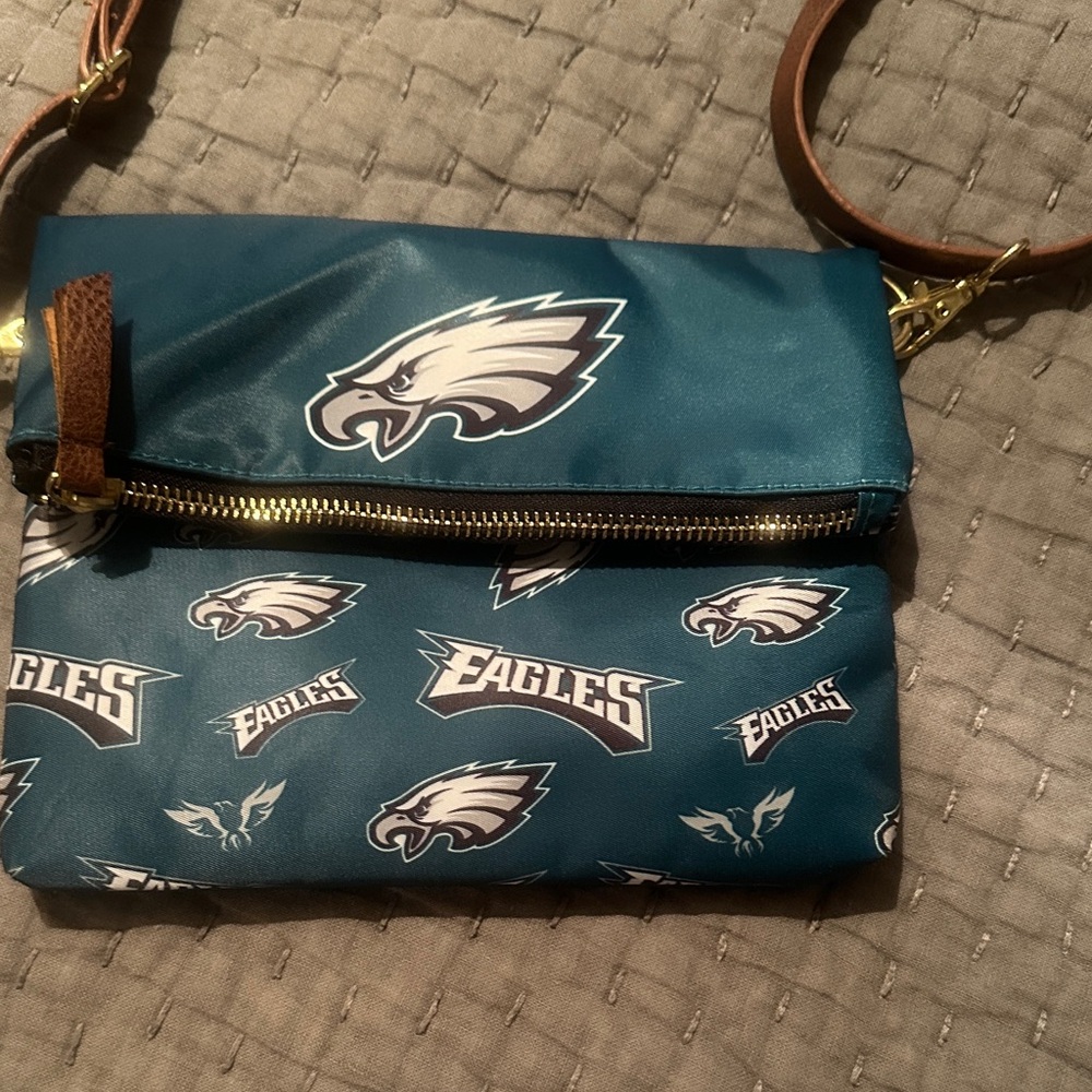 Teal Crossbody Bag with Brown Strap - Picture 6 of 7